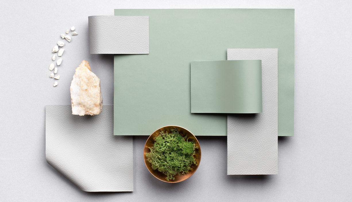 Muirhead Freetan Green Grey Leather Moodboard